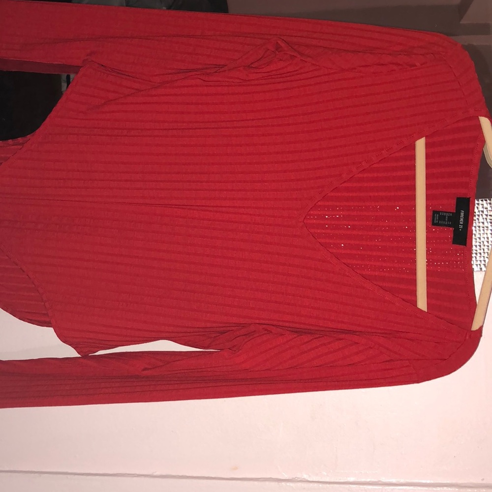 Ribbed V-neck Red Bodysuit